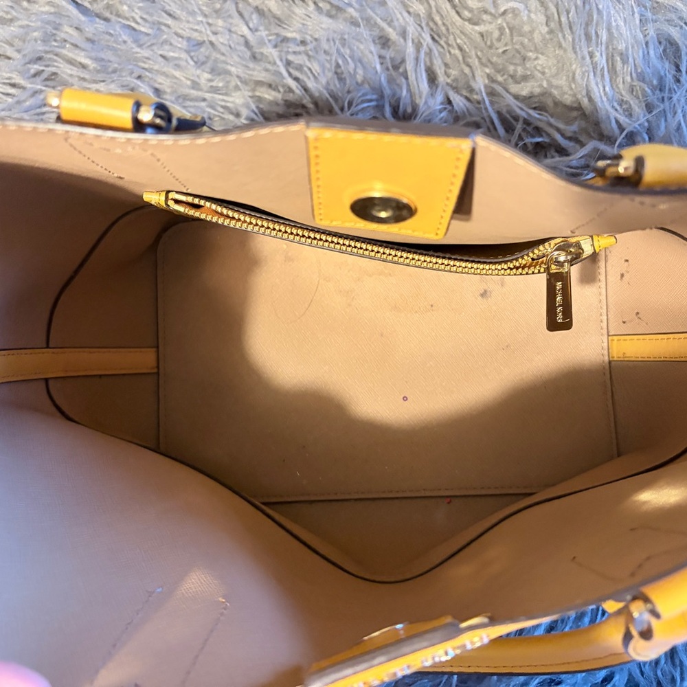 Michael Kors Yellow Saffiano Leather Tote with MK Charm - Picture 5 of 7